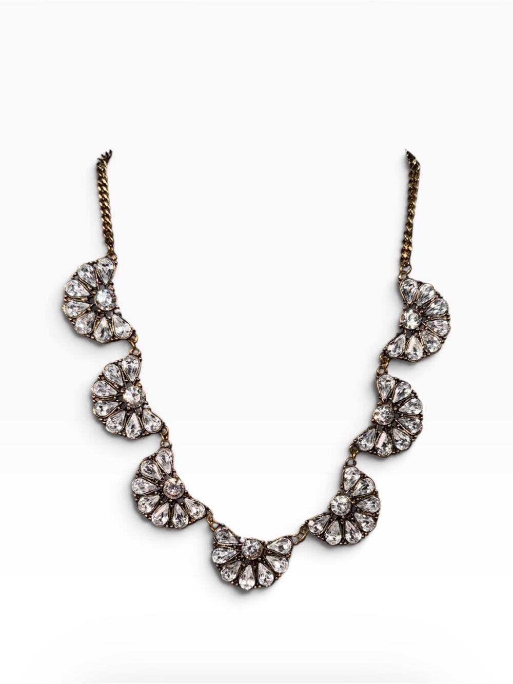 J. Crew Clear Crystal Fan-Cluster Necklace with Gold-Tone Chain